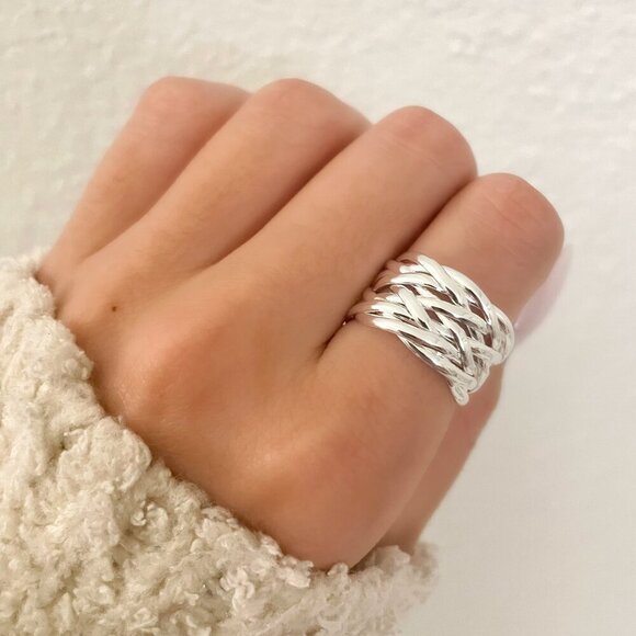 Jewelry - 925 Sterling Silver Woven Ring Wide Ring Band Minimalist Ring Dainty Ring Band